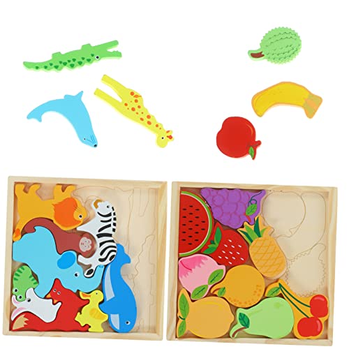 BESPORTBLE Holzpuzzle für Kleinkinder Farbenfrohe Cartoon Designs mit Waldtieren und Früchten Kinderspielzeug Kognitiven Fähigkeiten von BESPORTBLE