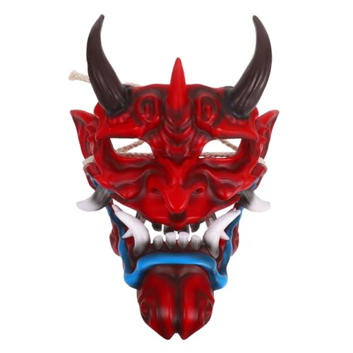 BESPORTBLE Japanische Halloween Dämonenmaske mit Hörnern Realistisch Gruseliges Cosplay-gesicht für Erwachsene Männer Flexible für Kostüm Halloweenpartys von BESPORTBLE