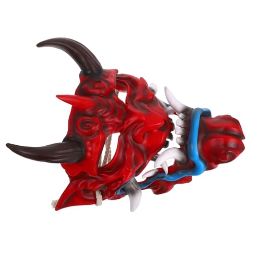 BESPORTBLE Japanische Halloween Maske mit Hörnern für Erwachsene Verstellbare Dämonen Gesichtsbedeckung für Cosplay Horror-partys und Maskeraden Leichte Komfortable von BESPORTBLE
