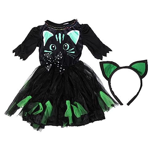 BESPORTBLE Katzenkostüm Für Mädchen Süßes Halloween Katzenkleid Mit Haarband Für Karneval Cosplay Und Schultheateraufführungen von BESPORTBLE