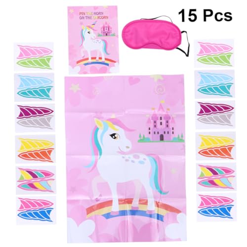 BESPORTBLE Kindergeburtstag Unicorn Spielposter mit Farbigen Hornstickern und Cover Wanddeko und Foto Requisite für Mädchen Party Mitgebsel von BESPORTBLE