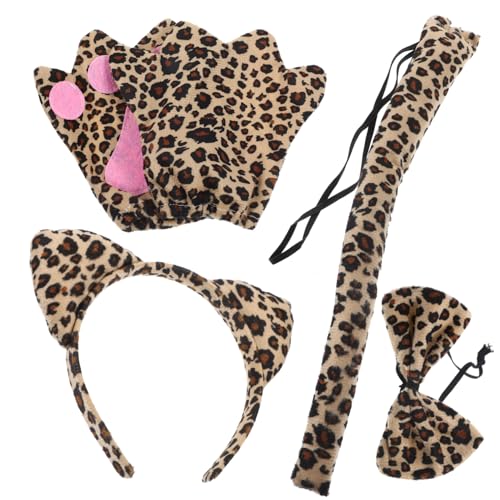 BESPORTBLE Leoparden Kostüm Erwachsene Teilig Tierstirnband Handschuhe Fliege Faschingskostüm Karneval Halloween Cosplay Party Zubehör von BESPORTBLE