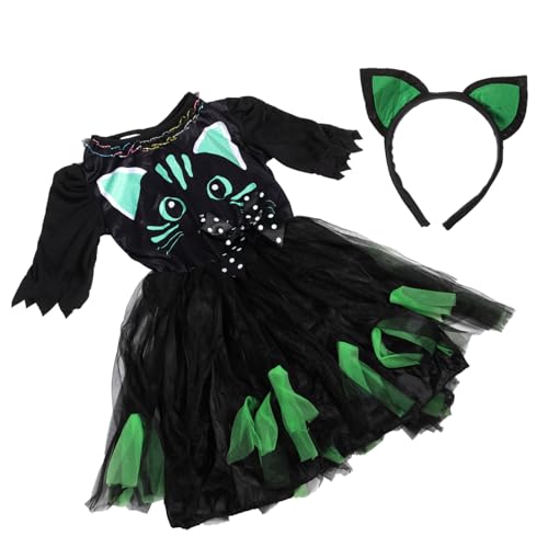 BESPORTBLE Mädchen Katzenkostüm Halloween Kostüm Für Katzenohren Haarband Süßes Schwarzes Katzenkleid Für Karneval Und Schulaufführungen von BESPORTBLE