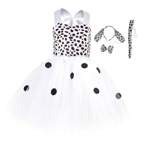 BESPORTBLE Mädchen Kostümset Dalmatinisches Kleid Mit Ohren Haarreif Und Fliege Für Ärmelloses Spotted Kleid Für Halloween Und Festlichkeiten Jahre von BESPORTBLE