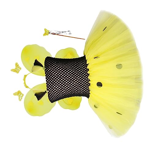 BESPORTBLE Mädchen Tüllrock Mit Bienenmuster Festliches Performance Kleid Für Jahre Alte Mädchen Schwarz Und Gelb Für Partys Und Feste Inklusive Flügel von BESPORTBLE
