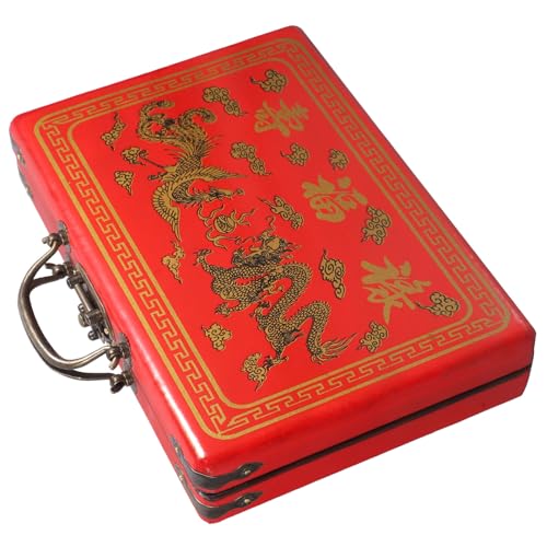 BESPORTBLE Mahjong Aufbewahrungsbox aus Natürlichem Holz mit Vintage Deckel Große Kapazität Tragbarer Mahjong Organizer mit Glatten Kanten zur Sicheren Lagerung und Geschenkverpackung von BESPORTBLE