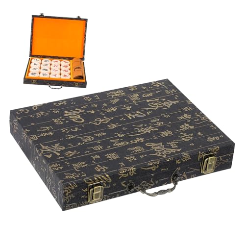 BESPORTBLE Mahjong Organizer Rechteckiger Holz Aufbewahrungskoffer mit Elegantem Druckdesign Stilvolle Box für Mahjong Spielsteine für Brettspiele und von BESPORTBLE
