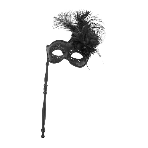 BESPORTBLE Maskerade Maske Party Maskerade-Stick Frauen maskieren weiße Maskerademaske handgehaltene Maskerademaske halloween masken halloweenmaske Maskendekor Maskenverzierung Feder Black von BESPORTBLE