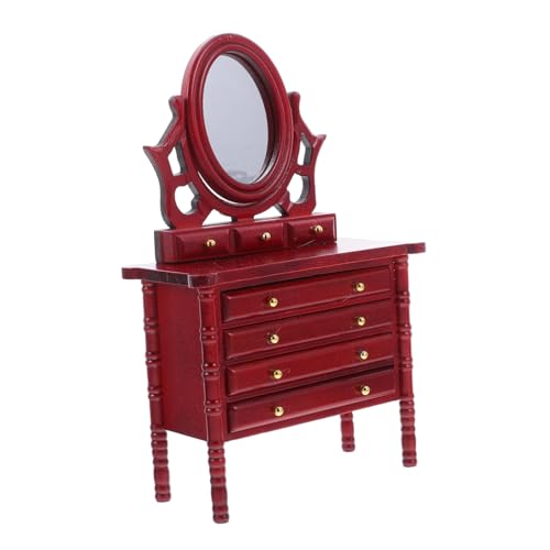 BESPORTBLE Maßstab mit Spiegel und Puppenhaus Möbel Zubehör für Wohnzimmer und Schlafzimmer Rote Holzoptik Praktische Aufbewahrung Vielseitig Kombinierbar von BESPORTBLE