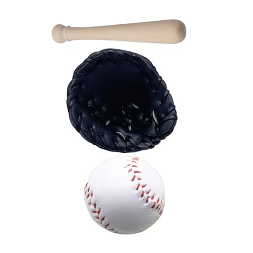 BESPORTBLE Mini Baseballset Puppenzubehör aus PU und Kiefernholz Dekoratives Miniatur Sportspiel mit Schläger Handschuh und Ball Vielseitig für Puppenhaus Schreibtisch und Regaldekoration von BESPORTBLE