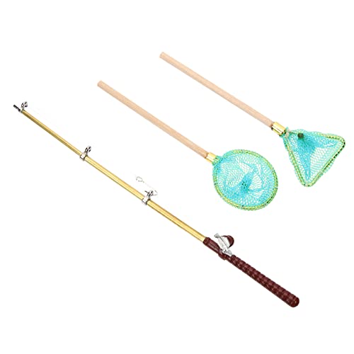 BESPORTBLE Miniatur Angelrute mit Blauem Fischernetz Dekoratives Puppenhaus Zubehör Realistisches Mini Deko Angelspielzeug für Basteln und Wohnzimmerschmuck von BESPORTBLE