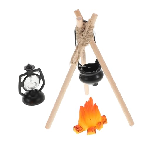 BESPORTBLE Miniatur-feuerstelle Für Puppenhaus Mini-Camping-Szene Dekoration Hängender Kochtopf Öllampen-stützgestell Realistische Miniaturflamme Feuerstelle Zubehör Für Fotorequisiten von BESPORTBLE