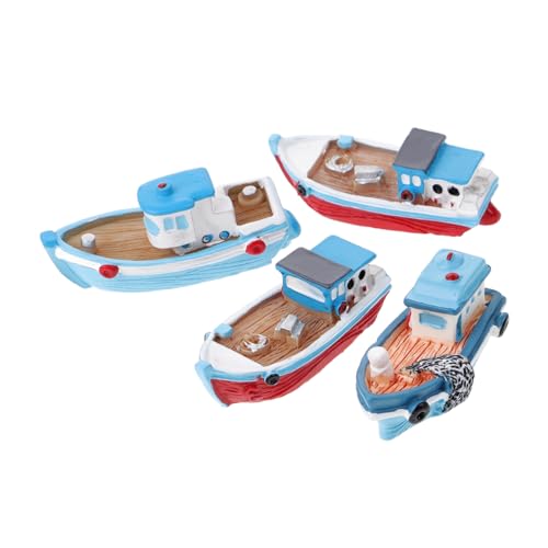 BESPORTBLE Miniatur Fischerboot Set - 4 Stück Segelboot Figuren Aus Harz Für Puppenhaus Dekoration - Mediterranes Schiff Modell Für Mikro Landschaft Und Sandtisch Ornament von BESPORTBLE