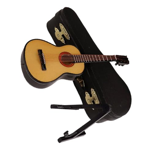 BESPORTBLE Miniatur Gitarre Modell aus Holz mit Ständer und Box Realistische Miniatur Musikinstrument Deko für Puppenhaus Zubehör Langlebig und Detailgetreu für Mini Haus Szene von BESPORTBLE