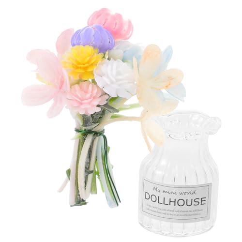 BESPORTBLE Miniatur Glasvase mit Künstlichen Blumen Puppenhaus Zubehör Miniatur Blumentopf Modell für Puppenmöbel Dekoration Realistisches Mikro Garten Landschaftsaccessoire von BESPORTBLE