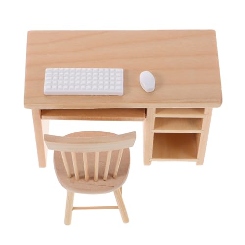 BESPORTBLE Miniatur Möbel Büro Tisch Stuhl mit Tastatur Puppenhaus Büro Zubehör für Realistische Nachbildung Kompakt Tragbar von BESPORTBLE