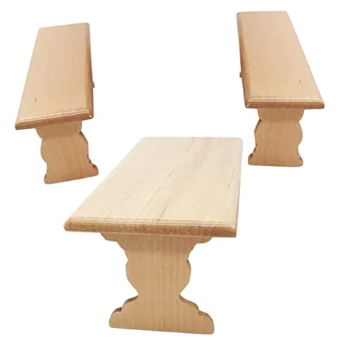 BESPORTBLE Miniatur Möbel Holz Tisch und Bänke Puppenhausmöbel Mini Haus Dekoration Langlebig Sicher und Handlich von BESPORTBLE