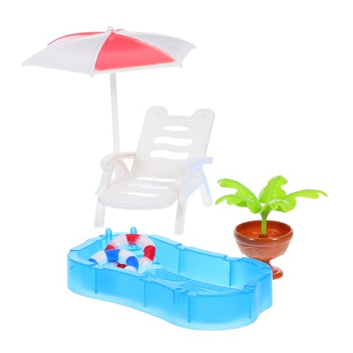 BESPORTBLE Mini-stranddekorationsset Für Puppenhaus Mit Schwimmstuhl Miniaturstuhl Sonnenschirm Schwimmring Realistisches Strand Spielzeug Für Junge Mädchen DIY-spielhaus-Dekoration von BESPORTBLE
