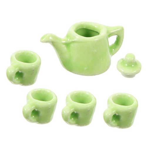 BESPORTBLE Miniatur Teeservice Teilig aus Keramik Grün Realistisches Puppenhaus Geschirr Tragbares Tee Set mit Kanne und Tassen Dekorativ für Puppenhaus und Kreatives Spiel von BESPORTBLE