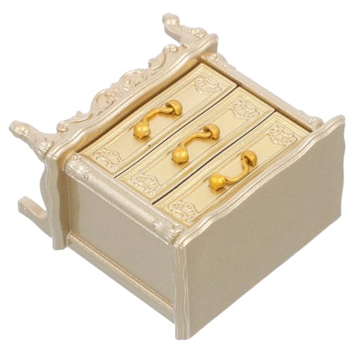 BESPORTBLE Miniatur Vintage Nachttisch Schubladenschrank Puppenhaus Möbel Dekor Holzmodell für Schlafzimmer Kleiner Beistellschrank Goldener Miniatur-Schrank von BESPORTBLE