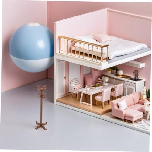 BESPORTBLE Miniatur Vintage Puppenhaus Möbel Garderobenständer mit Hutschrank und Regal Dekorativer Platzsparender Miniatur Kleiderständer und Regal für Puppenhaus Schlafzimmer und von BESPORTBLE