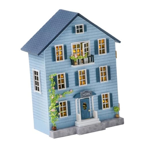 BESPORTBLE Miniaturpuppenhaus -Kit Hölzernes Weihnachtshaus Mini Dollhouse Models Kit Holzhäuser Dorf Miniatur-Hütte Hausdekorationen Weihnachtsdorfhäuser Himmelblau von BESPORTBLE