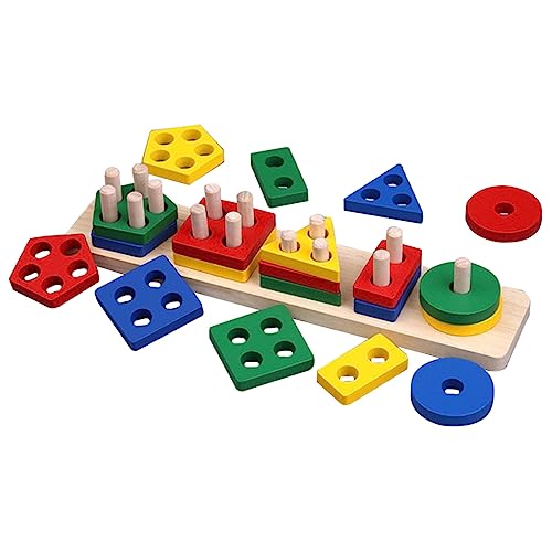 BESPORTBLE Montessori Holz Steckspiel Teilig Bunte Formen Lernspielzeug für Kleinkinder Jahre Motorische Farb und Formerkennung von BESPORTBLE