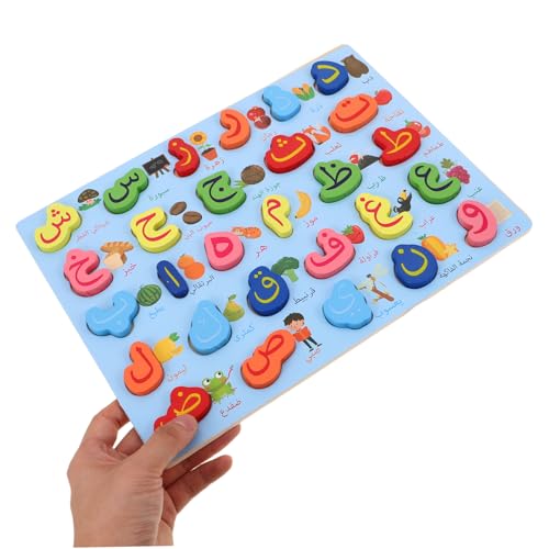 BESPORTBLE Montessori Holzbuchstaben Puzzle Arabisches Alphabet Lernspielzeug für Haptisches Frühförderungsspiel mit Buchstabenformen Pädagogisches Montessori Spiel Mittelgroß Blau von BESPORTBLE