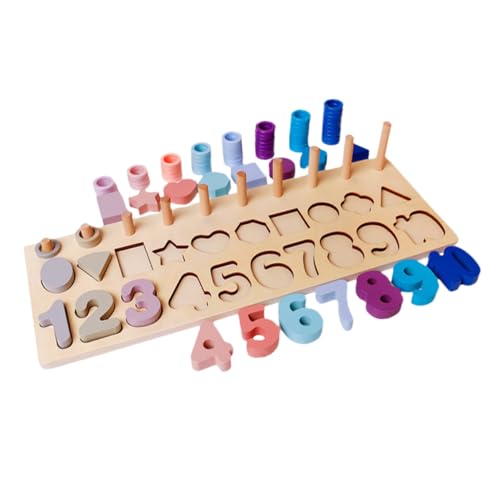 BESPORTBLE Montessori Holzpuzzle Zahlen und Formenspiel für Kleinkinder Farbenfrohes Lernspielzeug mit Abgerundeten Kanten Kognition und Feinmotorik bei Jungen und Mädchen von BESPORTBLE