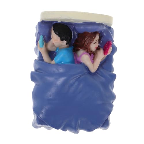 BESPORTBLE Paarfiguren Bett Mit Smartphone Tischdekoration Für Puppenhäuser Sandtisch Schlafzimmer Kreatives Für Kommunikation Und Fantasie von BESPORTBLE