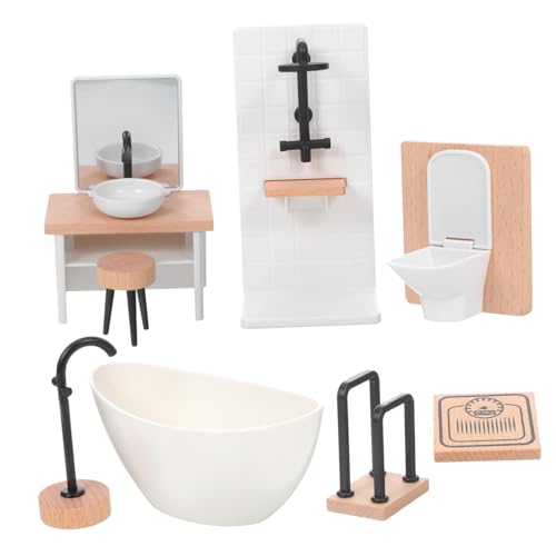 BESPORTBLE Puppenhaus Badezimmer Set Miniatur Holz Kunststoff Möbel mit Badewanne Toilette Waschbecken Detailreiches Zubehör für Kreatives Rollenspiel BESPORTBLE Puppenhaus Badezimmer Set Miniatur Holz Kunststoff Möbel mit Badewanne Toilette Waschbecken Detailreiches Zubehör für Kreatives Rollenspiel von BESPORTBLE