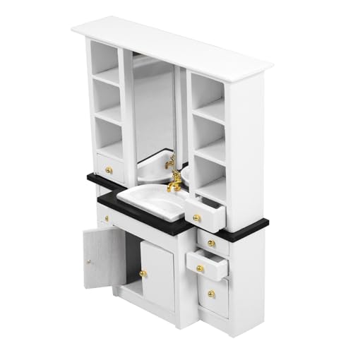 BESPORTBLE Puppenhaus Waschbecken Schrank Badezimmer Dekoration Weißer Waschbecken Schrank für Puppenhaus DIY Puppenmöbel Mikroszenenverzierung von BESPORTBLE