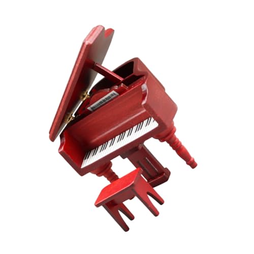 BESPORTBLE Puppenhaus Zubehör Mini Flügel mit Hocker Dekoratives Mini Piano für DIY Puppenhaus und Mikro Szene Fotografie Rote Holzoptik Teilig von BESPORTBLE