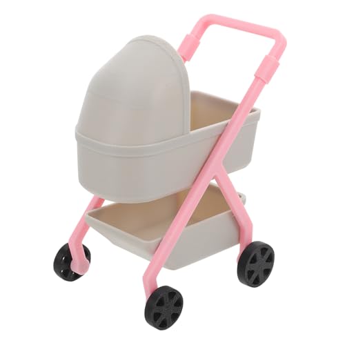 BESPORTBLE Puppenwagen für Babys Puppenwagen aus Kunststoff Babydoll Buggy SMORKER Kinderwagen Puppenhausdekor Puppenstubenwagen beweglicher Kinderwagen Kinderbuggy Plastik Hellgrau von BESPORTBLE