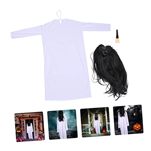 BESPORTBLE Scary Female Ghost Cosplay Kostüm für Erwachsene Atmungsaktives Weißes Kleid Schwarze Perücke und Nägel Halloween Party Verkleidung für Gruselige Tanz und Themenveranstaltungen von BESPORTBLE