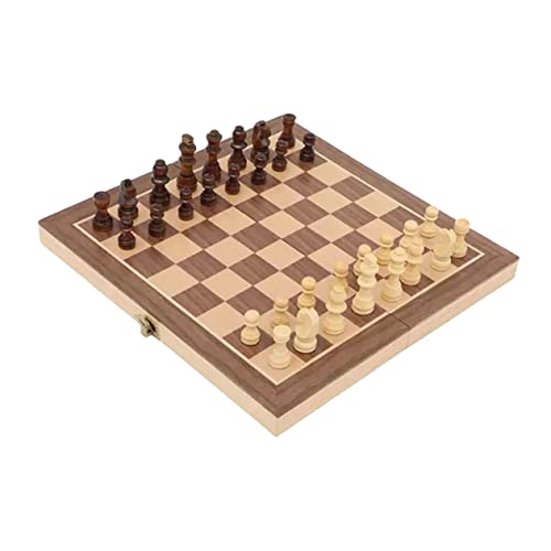 BESPORTBLE Schachspiel aus Holz Tragbares Reise Schachbrett Multifunktionales Schach und Dame Spiel Leicht und Kompakt für Familie und Unterwegs von BESPORTBLE