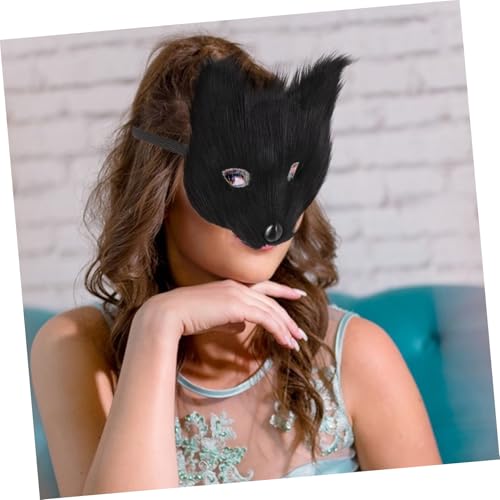 BESPORTBLE Schwarze Halbgesichts Cosplay Tiermaske Flauschig Komfortabel für Halloween Karneval Party Zartes Design für Damen und Herren von BESPORTBLE