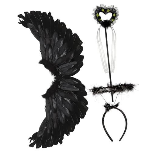 BESPORTBLE Schwarzes Engelsflügel Kostüm für Leichtes Federflügel Accessoire mit Stirnband und Zauberstab Wiederverwendbar für Karneval Halloween Cosplay und Fotoshootings BESPORTBLE Schwarzes Engelsflügel Kostüm für Leichtes Federflügel Accessoire mit Stirnband und Zauberstab Wiederverwendbar für Karneval Halloween Cosplay und Fotoshootings von BESPORTBLE
