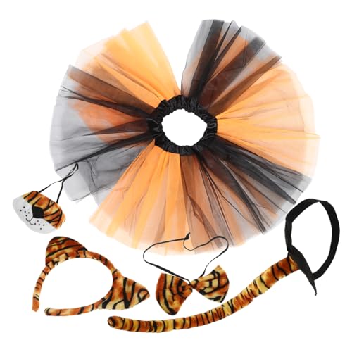 BESPORTBLE Set Tiger Dress Up Kostüm Stirnband Tiger Kostüm Tigerschwanz Tierkostüme Süße Tiger Kopfbedeckung Tiger Kostüm Accessoire Tiger Kostüm Kleinkind Tigerrock Stoff von BESPORTBLE