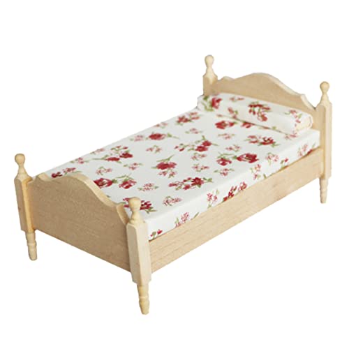 BESPORTBLE Single Holzbett mit Matratze Puppenhäuser Sammler DIY Schlafzimmer Zubehör von BESPORTBLE