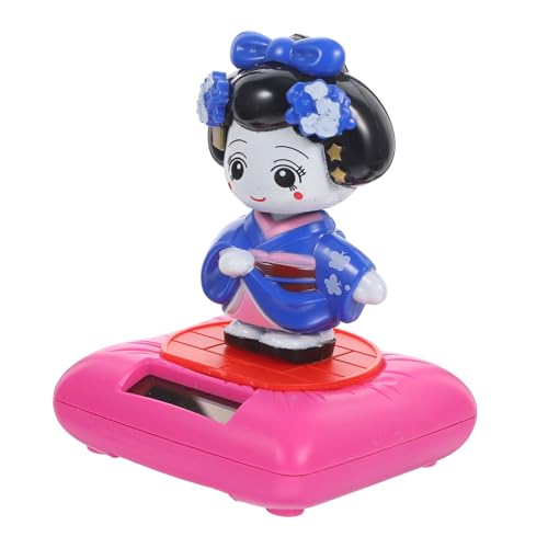BESPORTBLE Solarbetriebene Kimono Puppenfigur Mit Schüttelndem Kopf Auto Dekoration Niedliches Ornament Für Armaturenbrett Kreative Kimono Puppenfigur Blaues Design Tanzspielzeug von BESPORTBLE
