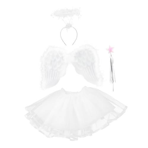 BESPORTBLE Teiliges Engel Kostüm Set Für Tutu Rock Haarreif Flügel Und Zauberstab Für Karneval Halloween Und Bühnenauftritte Feekostüm Für Kleine Engel von BESPORTBLE