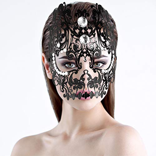 BESPORTBLE Maskerade Maske Damen – Halloween Maske Teufel Vollgesichtsschädel Maskerade Maske Diamant Metall Skelett Maske Karneval Party Maske Cosplay Kostüm (Schwarz) von BESPORTBLE