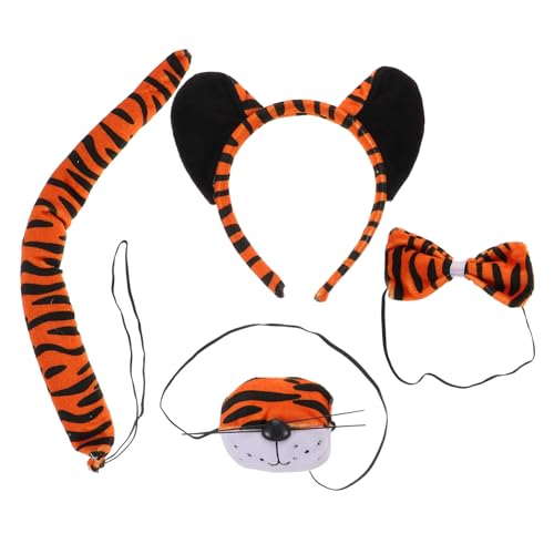 BESPORTBLE Tiger Kostüm Set Teilig mit Kopfstück und Schleife Dekoratives Tier Cosplay Zubehör für Fasching Geburtstagsfeier und Karneval und Bequem für Mädchen von BESPORTBLE