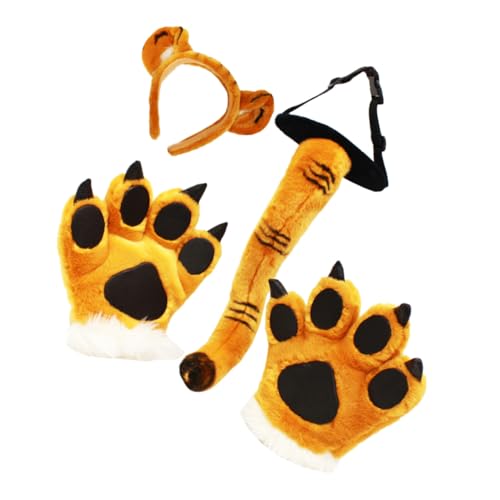 BESPORTBLE Tiger Ohren Haarreif Set mit und Plüsch Pfotenhandschuhen Kostüm Zubehör für Erwachsene Vielseitig für Karneval Halloween Cosplay und Partys Lustiges Tierkostüm Accessoire von BESPORTBLE