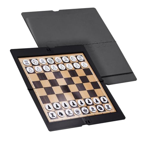 BESPORTBLE Tragbares Faltbares Schach Dame Spiel aus Dünnem Leder Magnetische Spielfiguren Leicht zu Verstauen und Transportieren für Erwachsene und Junge Mädchen Unterwegs von BESPORTBLE