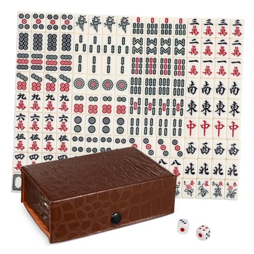 BESPORTBLE Tragbares Mini Mahjong Set mit Tisch Langlebiges Graviertes Jong Spiel für Reise Leichtes Kompaktes Chinesisches Reise Spiel mit Tragbarer Aufbewahrungsbox von BESPORTBLE