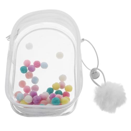 BESPORTBLE Transparente Puppenaufbewahrungstasche mit Pom Poms Tragbare Figurenausstellungstasche Mini Puppen Hängebox mit Reißverschluss Staubdichtes Etui für Puppen und Figuren von BESPORTBLE