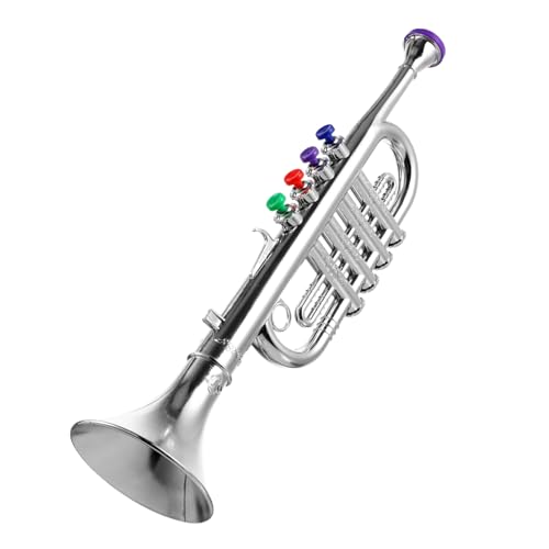 BESPORTBLE Trompete Aus Plastik Lustiges Musikinstrument Für Partys Und Lernspiele Silberne Farbe Mit Bunter Geschenkverpackung von BESPORTBLE