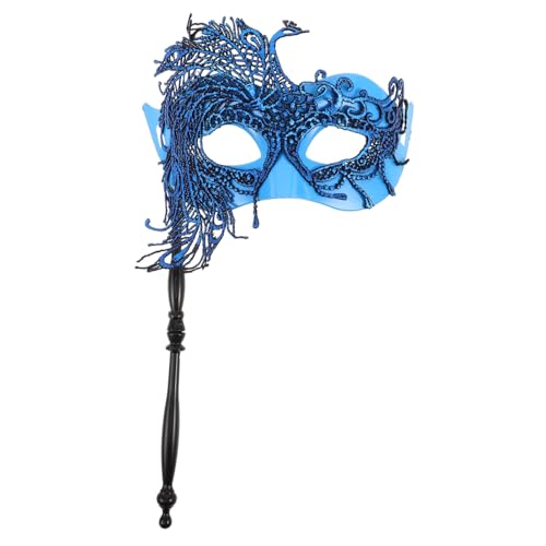 BESPORTBLE Venezianische Maskerade Maske mit Stab Handheld Halbgesichtsmaske in Pfauenblau für Damen und Herren Leichte Party maske für Karneval Halloween Ball und Kostümveranstaltungen von BESPORTBLE